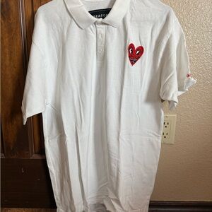 Kieth Haring White Polo Shirt with Heart Patch